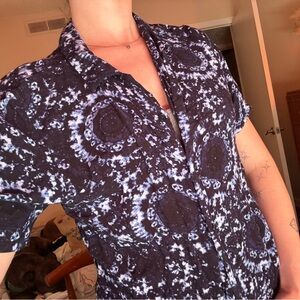 EARTHBOUND Black and White Tie-Dye Button-Down Shirt